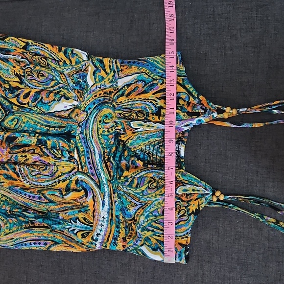 2/$25 Green and Blue Boho Paisley Print Maxi V-Neck Sundress W/ Bead Detail SzM - Picture 6 of 8